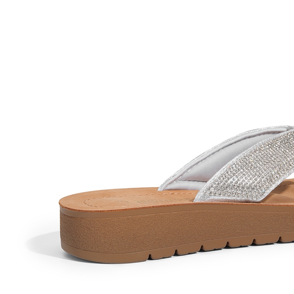 Arch Support Rhinestone Strap Flip Flops - SILVER-RHINESTONE - 5